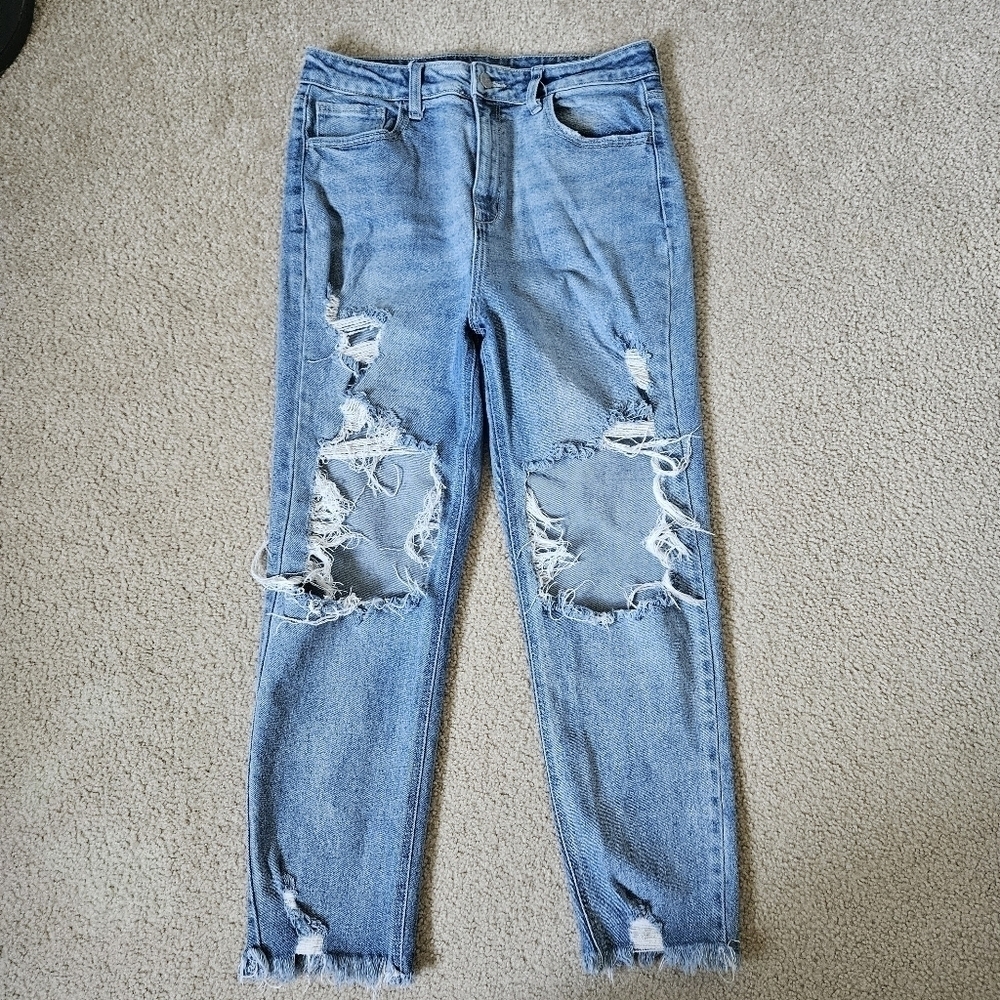 Cello High Rise Distressed Straight Leg Jeans 11/30